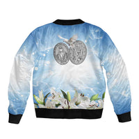 Italy Immaculate Conception Feast Day Sleeve Zip Bomber Jacket Virgin Mary with Cross And Lily Flower LT19