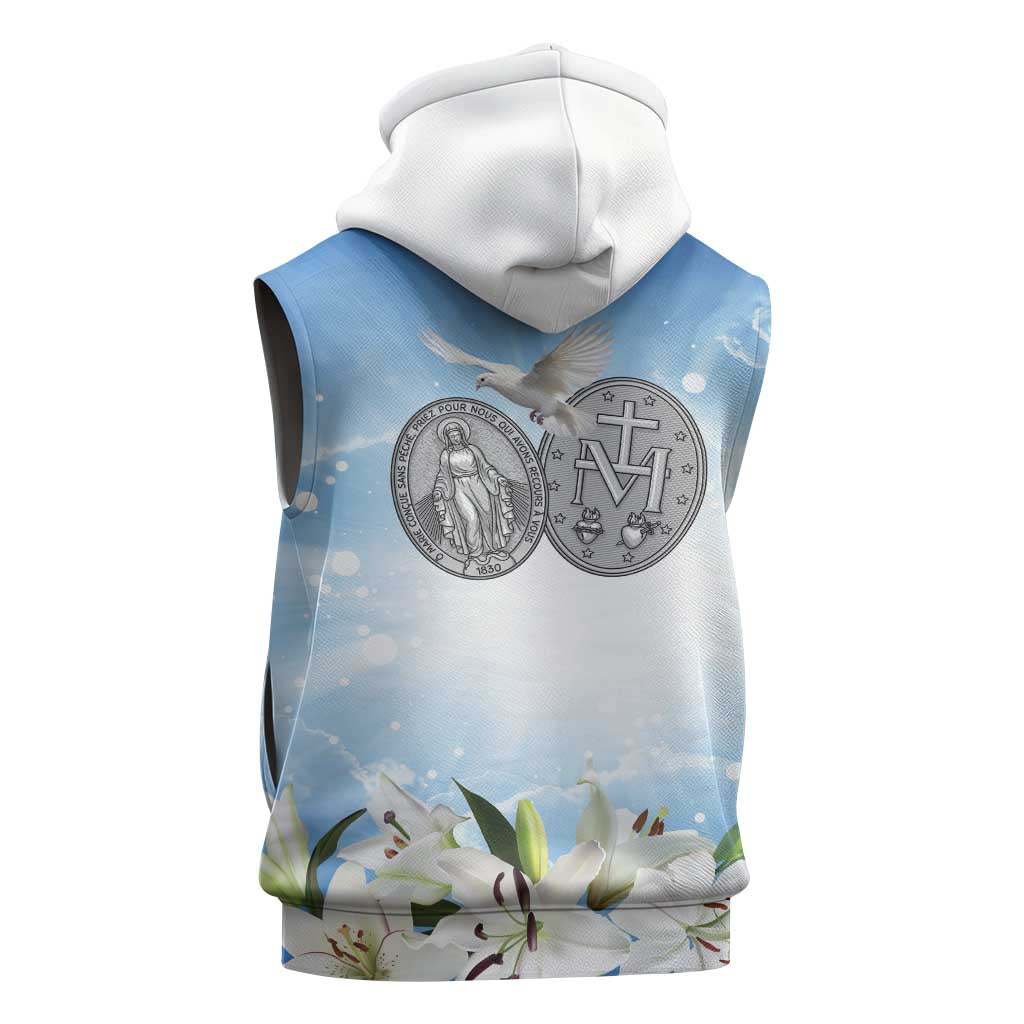 Italy Immaculate Conception Feast Day Sleeveless Hoodie Virgin Mary with Cross And Lily Flower - Wonder Print Shop