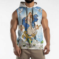Italy Immaculate Conception Feast Day Sleeveless Hoodie Virgin Mary with Cross And Lily Flower - Wonder Print Shop