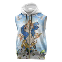 Italy Immaculate Conception Feast Day Sleeveless Zip Hoodie Virgin Mary with Cross And Lily Flower - Wonder Print Shop