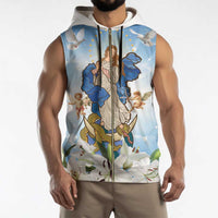 Italy Immaculate Conception Feast Day Sleeveless Zip Hoodie Virgin Mary with Cross And Lily Flower - Wonder Print Shop