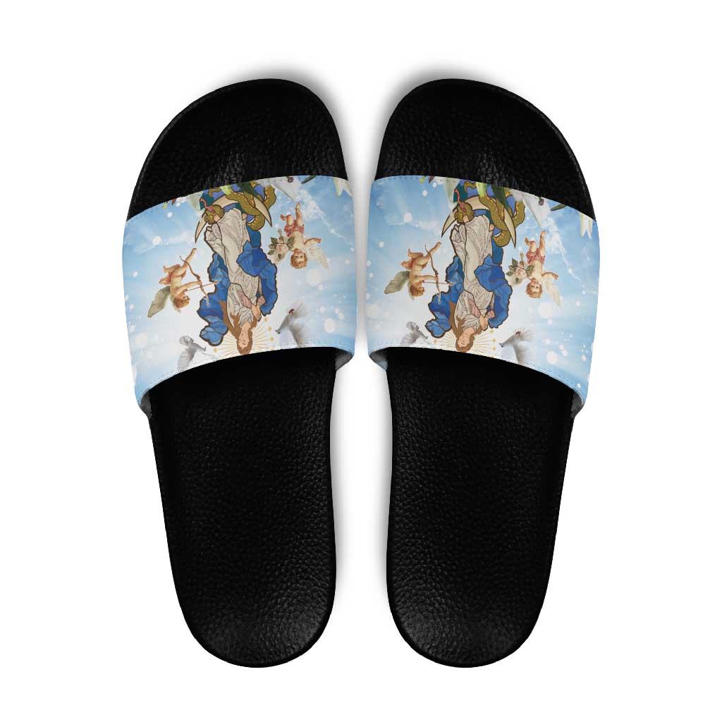 Italy Immaculate Conception Feast Day Slide Sandals Virgin Mary with Cross And Lily Flower - Wonder Print Shop