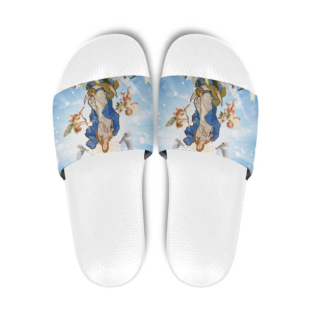 Italy Immaculate Conception Feast Day Slide Sandals Virgin Mary with Cross And Lily Flower - Wonder Print Shop