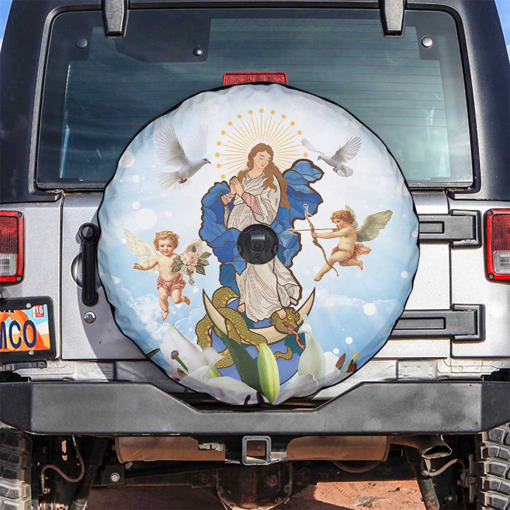 Italy Immaculate Conception Feast Day Spare Tire Cover Virgin Mary with Cross And Lily Flower - Wonder Print Shop