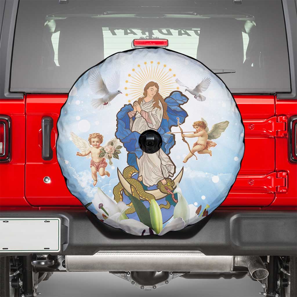 Italy Immaculate Conception Feast Day Spare Tire Cover Virgin Mary with Cross And Lily Flower - Wonder Print Shop