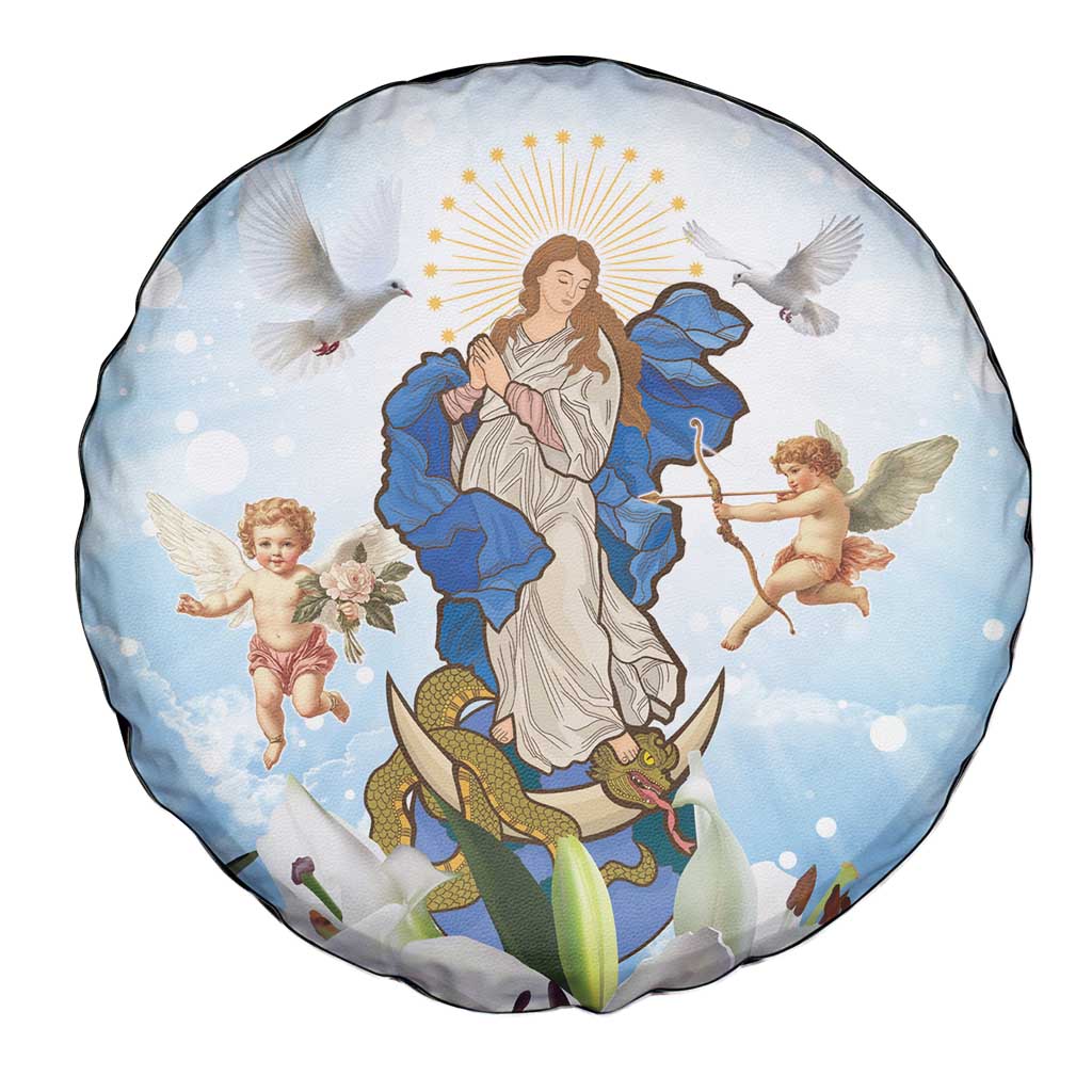 Italy Immaculate Conception Feast Day Spare Tire Cover Virgin Mary with Cross And Lily Flower - Wonder Print Shop