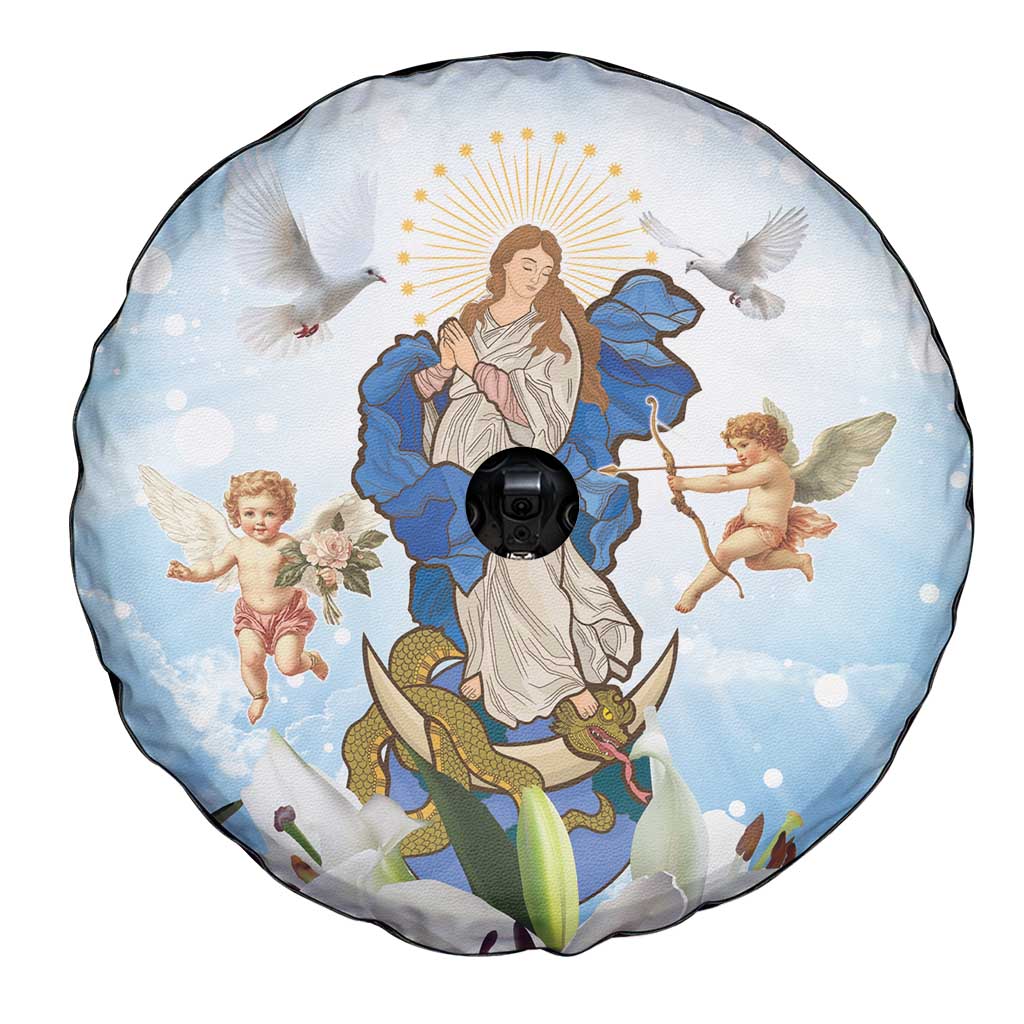 Italy Immaculate Conception Feast Day Spare Tire Cover Virgin Mary with Cross And Lily Flower - Wonder Print Shop