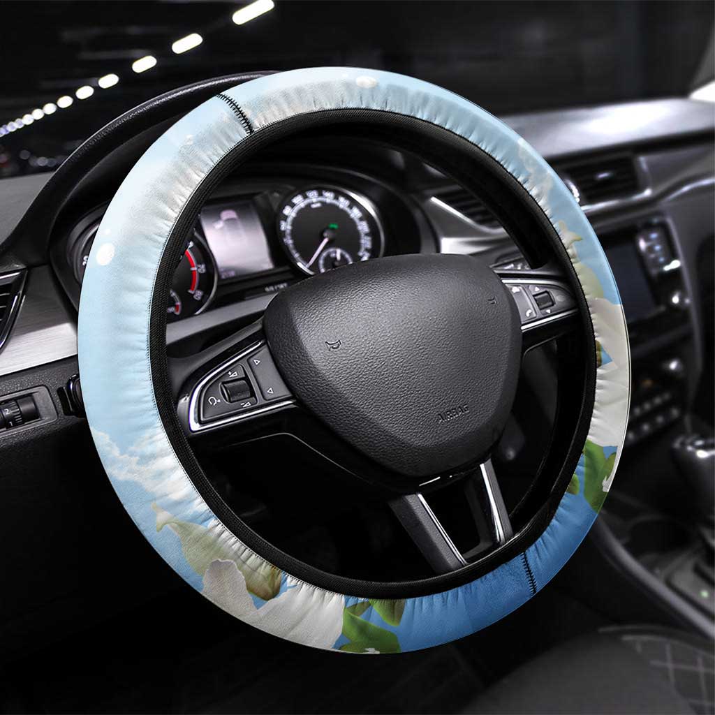 Italy Immaculate Conception Feast Day Steering Wheel Cover Virgin Mary with Cross And Lily Flower - Wonder Print Shop