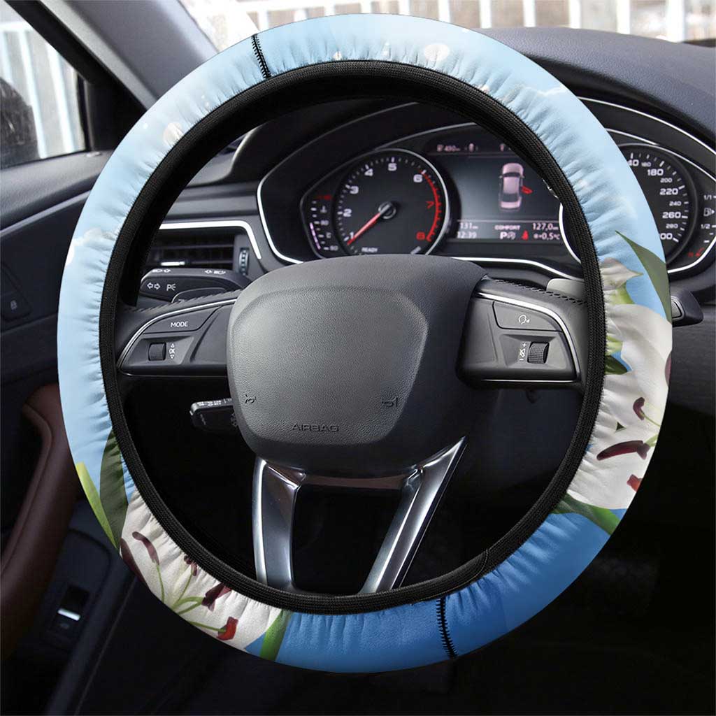 Italy Immaculate Conception Feast Day Steering Wheel Cover Virgin Mary with Cross And Lily Flower - Wonder Print Shop