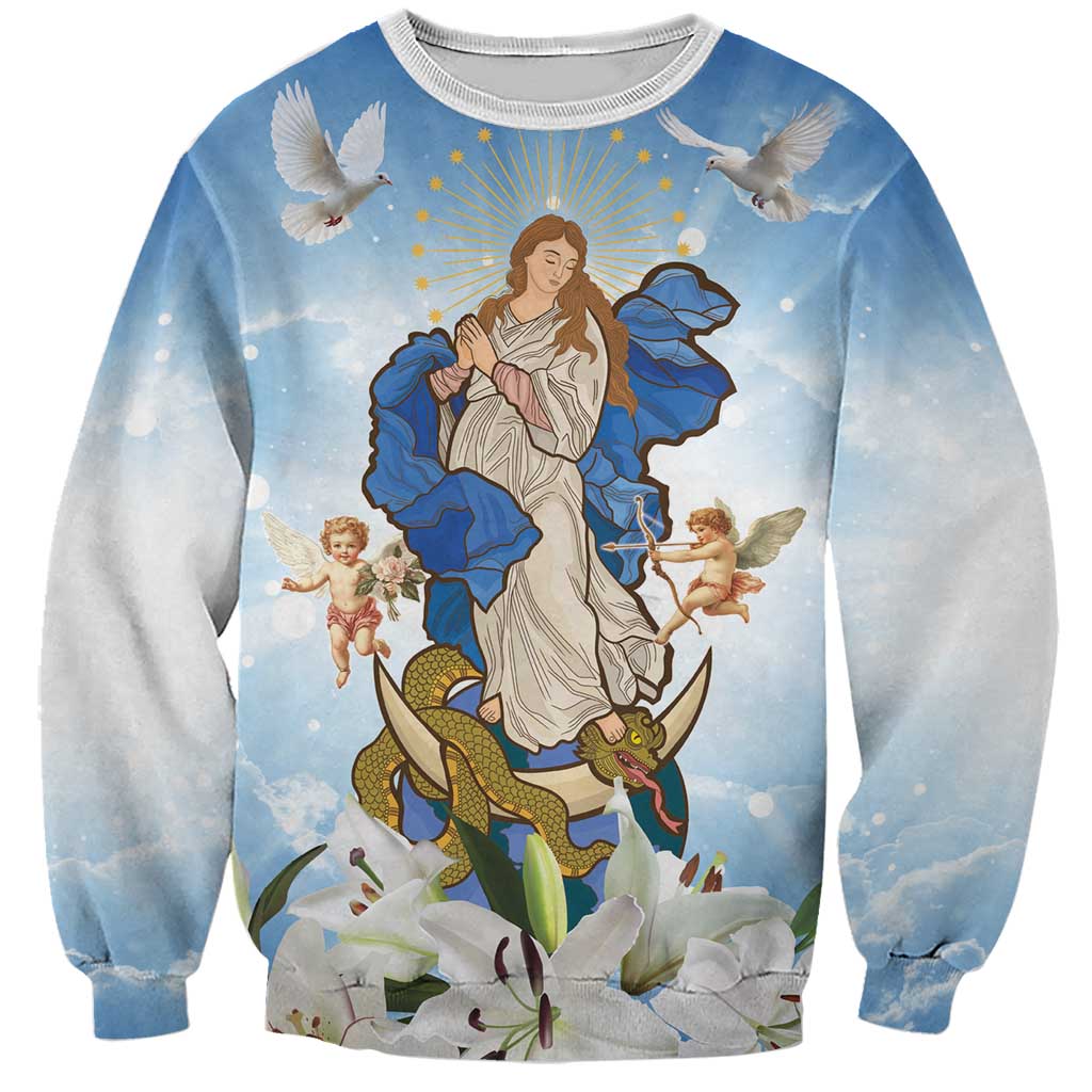 Italy Immaculate Conception Feast Day Sweatshirt Virgin Mary with Cross And Lily Flower LT19
