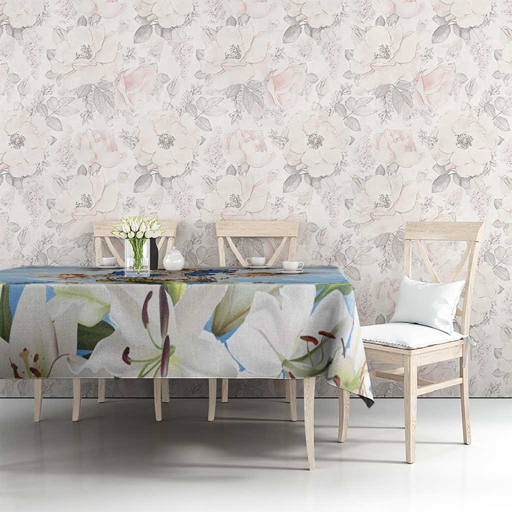 Italy Immaculate Conception Feast Day Tablecloth Virgin Mary with Cross And Lily Flower - Wonder Print Shop