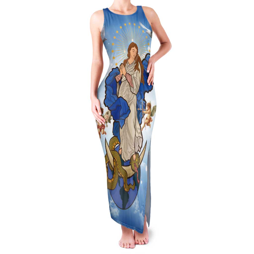Italy Immaculate Conception Feast Day Tank Maxi Dress Virgin Mary with Cross And Lily Flower LT19