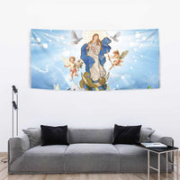 Italy Immaculate Conception Feast Day Tapestry Virgin Mary with Cross And Lily Flower - Wonder Print Shop