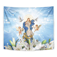 Italy Immaculate Conception Feast Day Tapestry Virgin Mary with Cross And Lily Flower - Wonder Print Shop