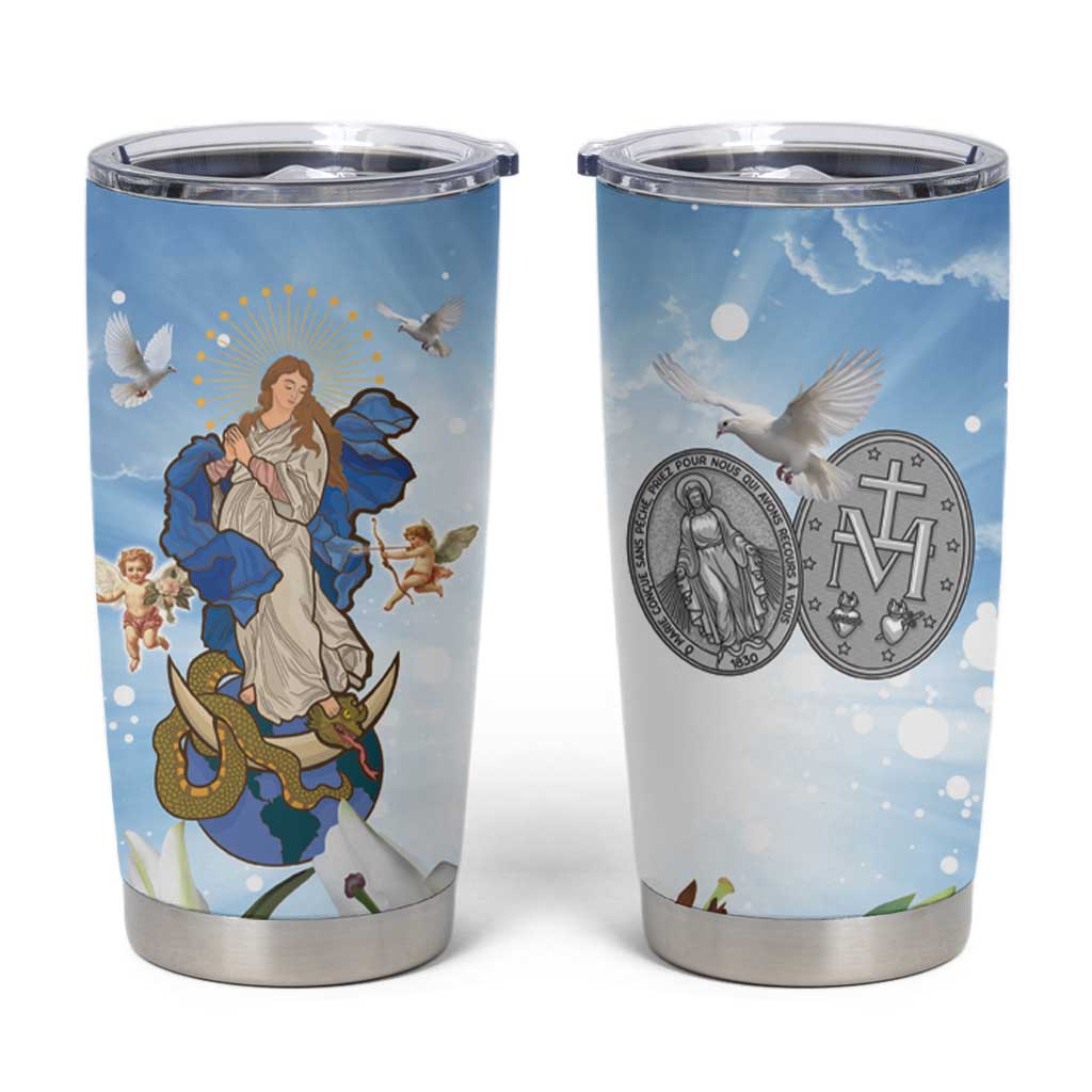 Italy Immaculate Conception Feast Day Tumbler Cup Virgin Mary with Cross And Lily Flower - Wonder Print Shop