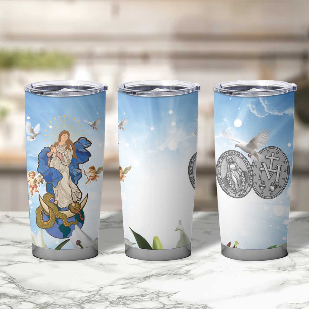 Italy Immaculate Conception Feast Day Tumbler Cup Virgin Mary with Cross And Lily Flower - Wonder Print Shop