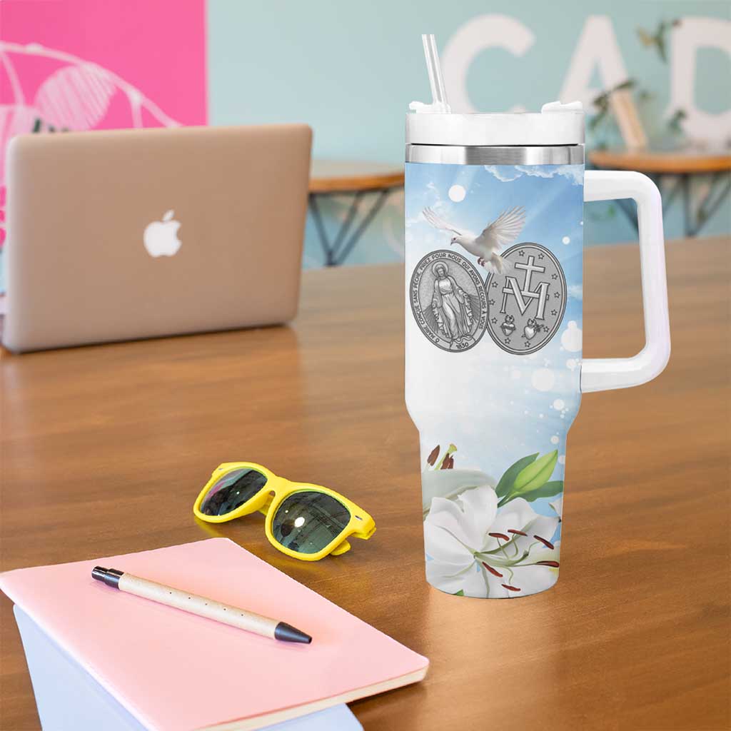 Italy Immaculate Conception Feast Day Tumbler With Handle Virgin Mary with Cross And Lily Flower - Wonder Print Shop