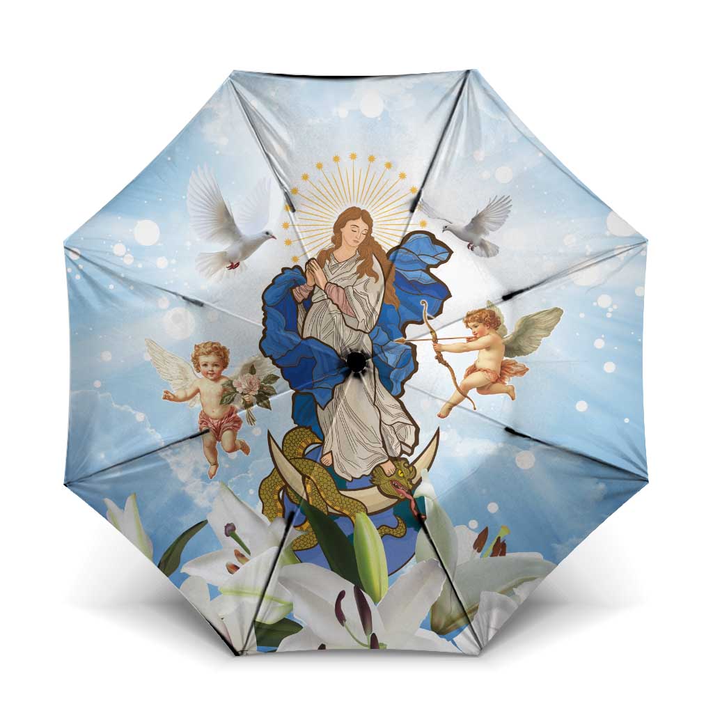 Italy Immaculate Conception Feast Day Umbrella Virgin Mary with Cross And Lily Flower - Wonder Print Shop