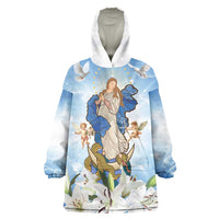 Italy Immaculate Conception Feast Day Wearable Blanket Hoodie Virgin Mary with Cross And Lily Flower LT19
