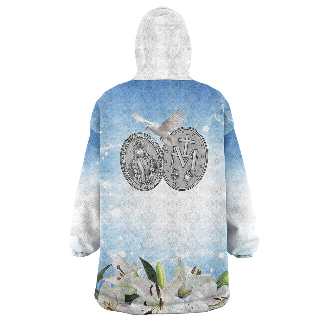 Italy Immaculate Conception Feast Day Wearable Blanket Hoodie Virgin Mary with Cross And Lily Flower LT19