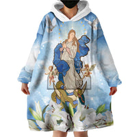 Italy Immaculate Conception Feast Day Wearable Blanket Hoodie Virgin Mary with Cross And Lily Flower LT19