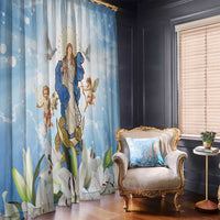 Italy Immaculate Conception Feast Day Window Curtain Virgin Mary with Cross And Lily Flower - Wonder Print Shop