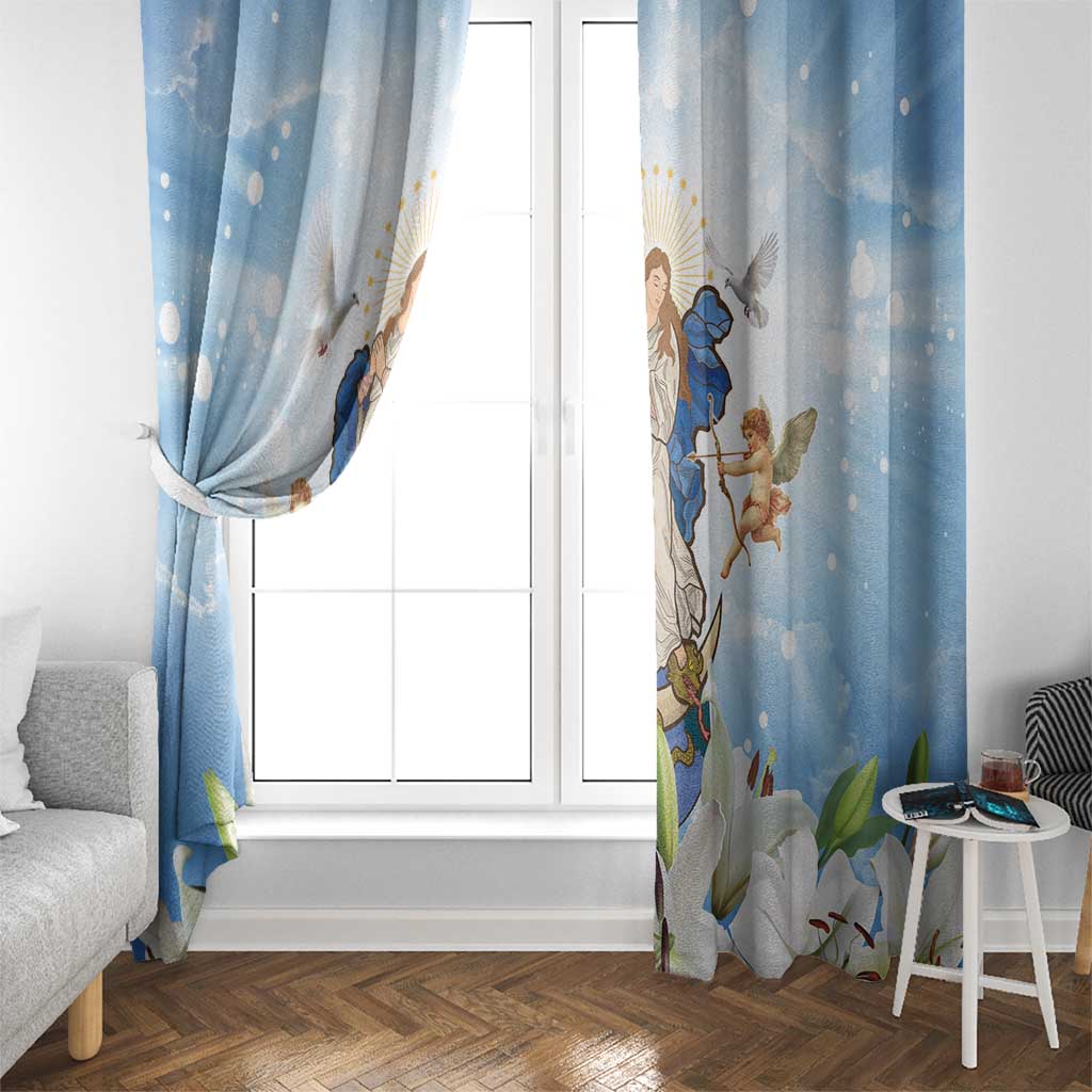 Italy Immaculate Conception Feast Day Window Curtain Virgin Mary with Cross And Lily Flower - Wonder Print Shop