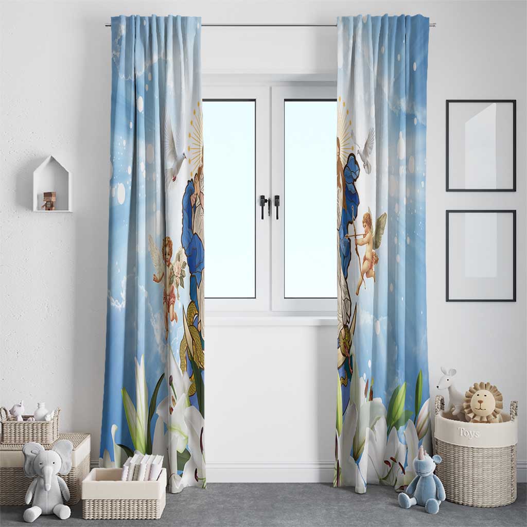 Italy Immaculate Conception Feast Day Window Curtain Virgin Mary with Cross And Lily Flower - Wonder Print Shop