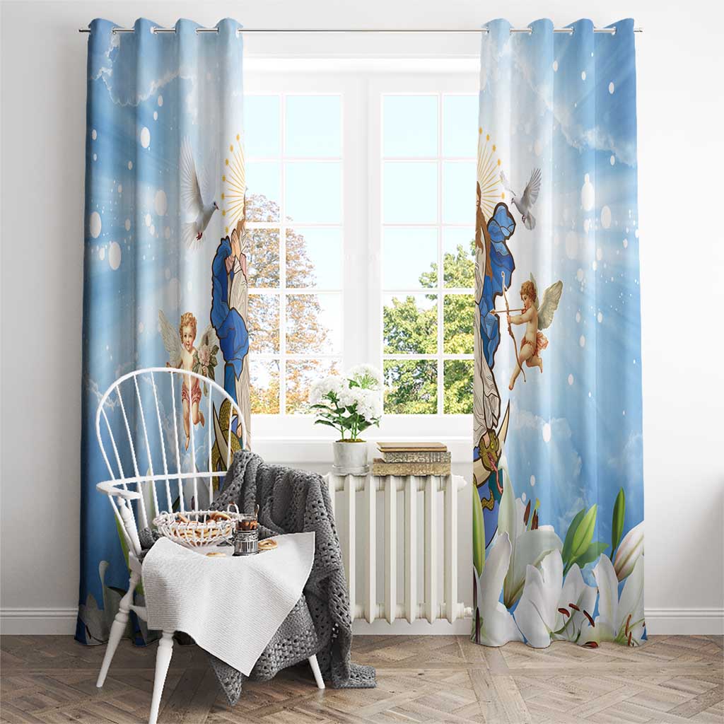 Italy Immaculate Conception Feast Day Window Curtain Virgin Mary with Cross And Lily Flower - Wonder Print Shop