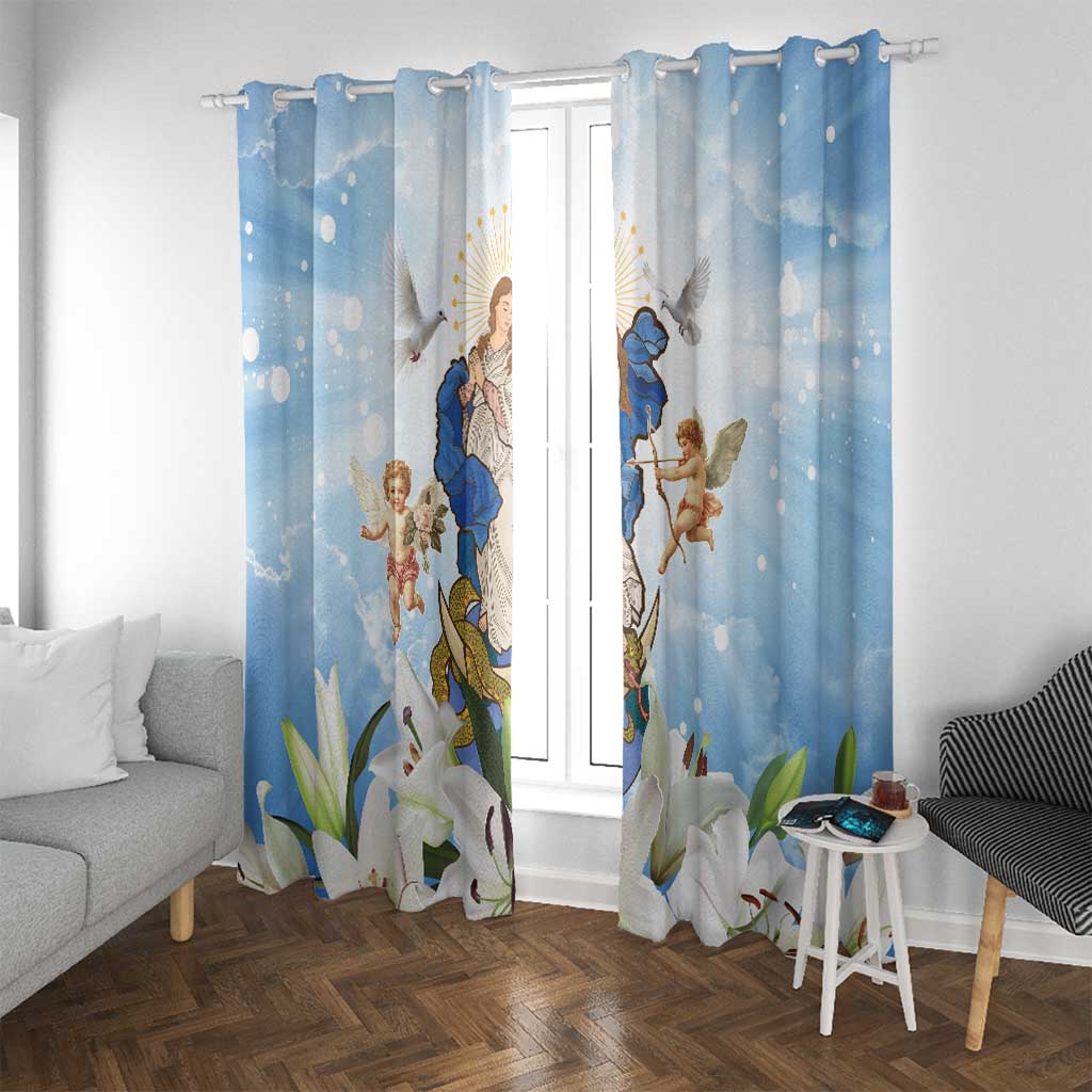 Italy Immaculate Conception Feast Day Window Curtain Virgin Mary with Cross And Lily Flower - Wonder Print Shop
