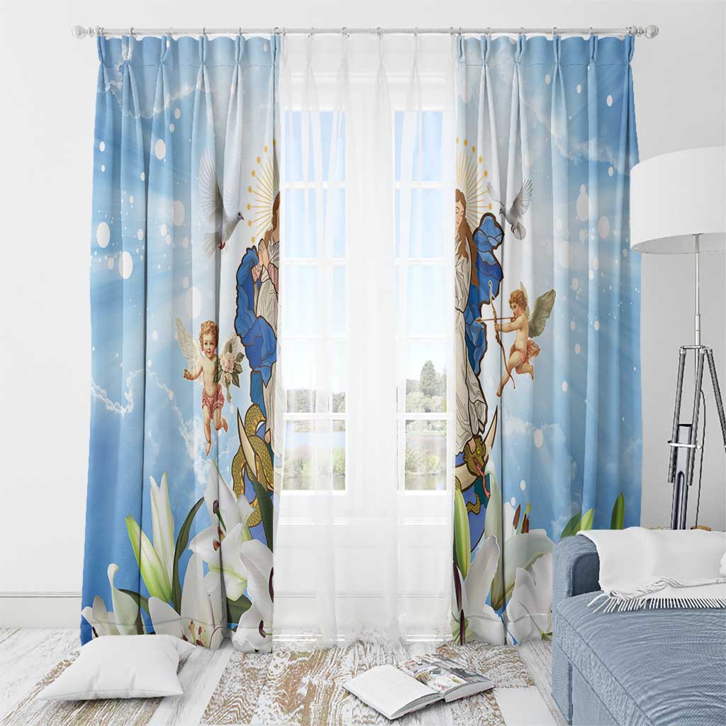 Italy Immaculate Conception Feast Day Window Curtain Virgin Mary with Cross And Lily Flower - Wonder Print Shop