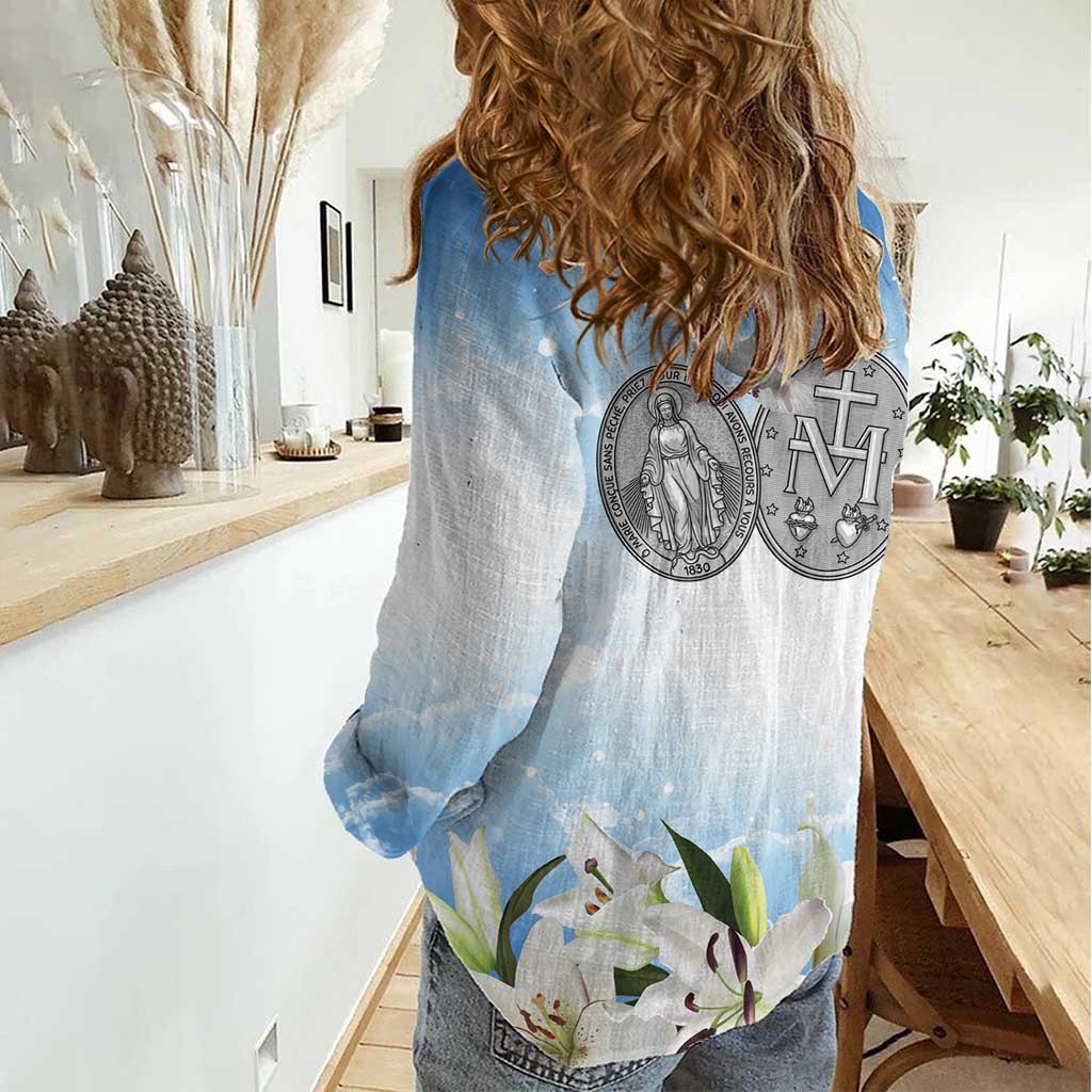 Italy Immaculate Conception Feast Day Women Casual Shirt Virgin Mary with Cross And Lily Flower LT19