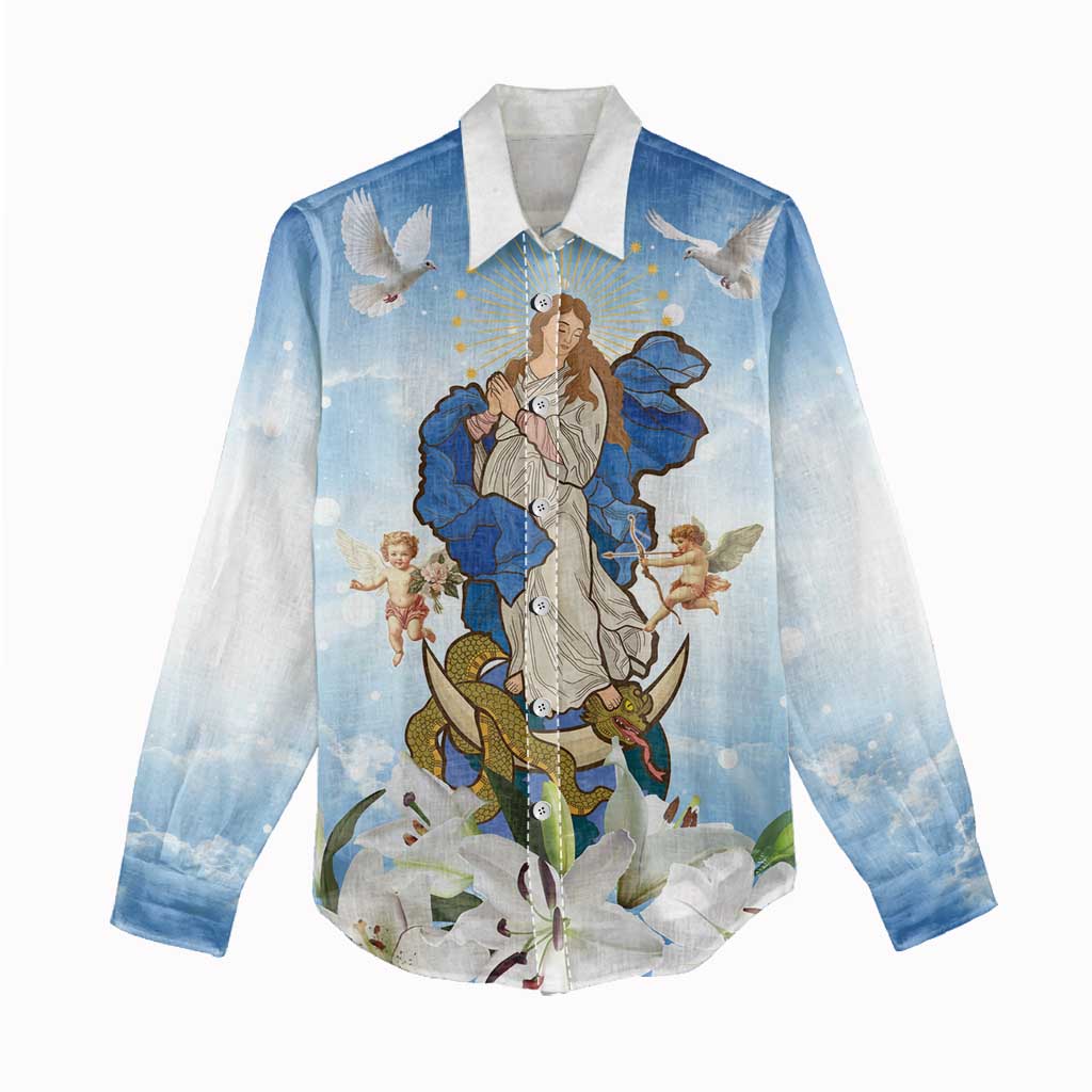 Italy Immaculate Conception Feast Day Women Casual Shirt Virgin Mary with Cross And Lily Flower LT19