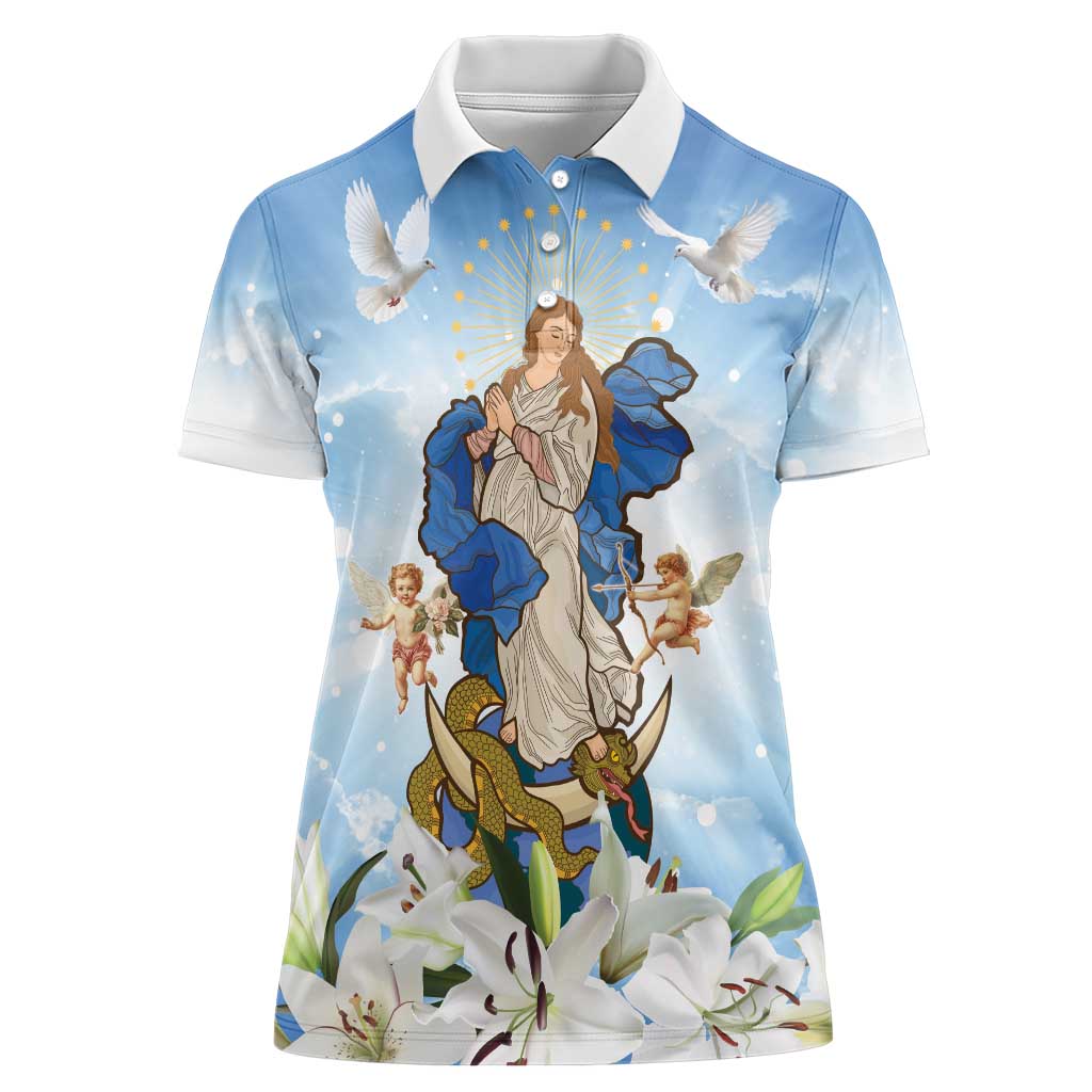 Italy Immaculate Conception Feast Day Women Polo Shirt Virgin Mary with Cross And Lily Flower LT19