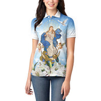 Italy Immaculate Conception Feast Day Women Polo Shirt Virgin Mary with Cross And Lily Flower LT19