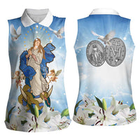 Italy Immaculate Conception Feast Day Women Sleeveless Polo Shirt Virgin Mary with Cross And Lily Flower LT19