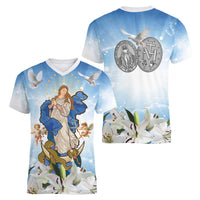 Italy Immaculate Conception Feast Day Women V-Neck T-Shirt Virgin Mary with Cross And Lily Flower LT19
