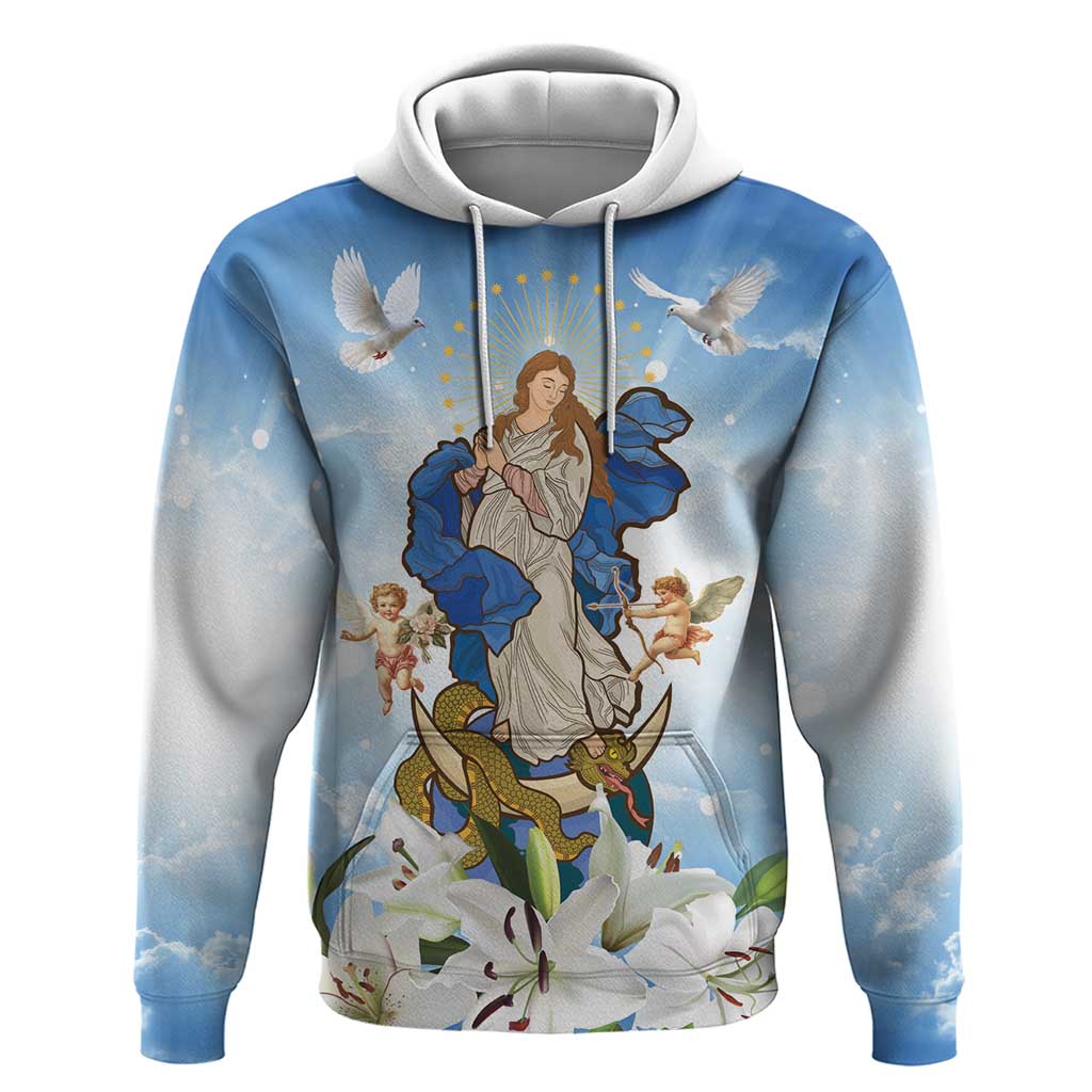 Italy Immaculate Conception Feast Day Zip Hoodie Virgin Mary with Cross And Lily Flower LT19
