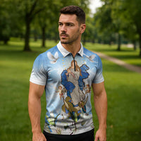 Italy Immaculate Conception Feast Day Zipper Polo Shirt Virgin Mary with Cross And Lily Flower - Wonder Print Shop