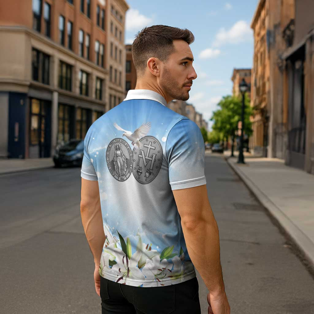 Italy Immaculate Conception Feast Day Zipper Polo Shirt Virgin Mary with Cross And Lily Flower - Wonder Print Shop