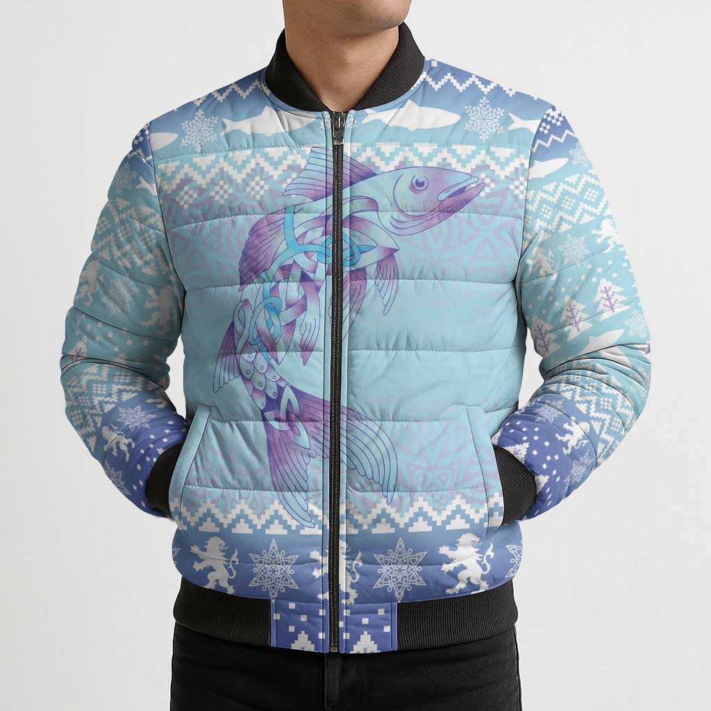 Cardiganshire Wales Christmas Bomber Puffer Jacket Ceredigion Herring Celtic Knot - Wonder Print Shop