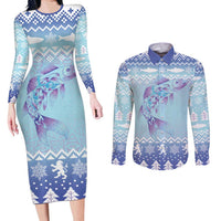 Cardiganshire Wales Christmas Couples Matching Long Sleeve Bodycon Dress and Long Sleeve Button Shirt Ceredigion Herring Celtic Knot - Wonder Print Shop