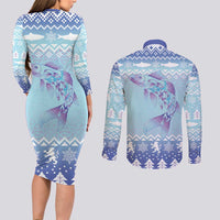 Cardiganshire Wales Christmas Couples Matching Long Sleeve Bodycon Dress and Long Sleeve Button Shirt Ceredigion Herring Celtic Knot - Wonder Print Shop