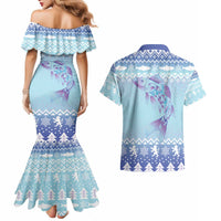 Cardiganshire Wales Christmas Couples Matching Mermaid Dress and Hawaiian Shirt Ceredigion Herring Celtic Knot - Wonder Print Shop