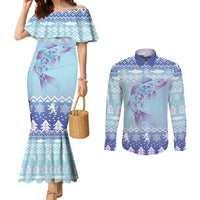 Cardiganshire Wales Christmas Couples Matching Mermaid Dress and Long Sleeve Button Shirt Ceredigion Herring Celtic Knot - Wonder Print Shop