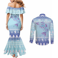 Cardiganshire Wales Christmas Couples Matching Mermaid Dress and Long Sleeve Button Shirt Ceredigion Herring Celtic Knot - Wonder Print Shop
