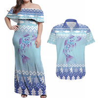 Cardiganshire Wales Christmas Couples Matching Off Shoulder Maxi Dress and Hawaiian Shirt Ceredigion Herring Celtic Knot - Wonder Print Shop