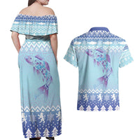 Cardiganshire Wales Christmas Couples Matching Off Shoulder Maxi Dress and Hawaiian Shirt Ceredigion Herring Celtic Knot - Wonder Print Shop