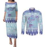 Cardiganshire Wales Christmas Couples Matching Puletasi and Long Sleeve Button Shirt Ceredigion Herring Celtic Knot - Wonder Print Shop