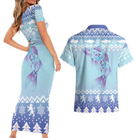 Cardiganshire Wales Christmas Couples Matching Short Sleeve Bodycon Dress and Hawaiian Shirt Ceredigion Herring Celtic Knot - Wonder Print Shop